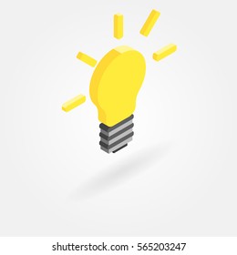 Isometric Icon Of Lightbulb With Shadow. Isolated On White Background.