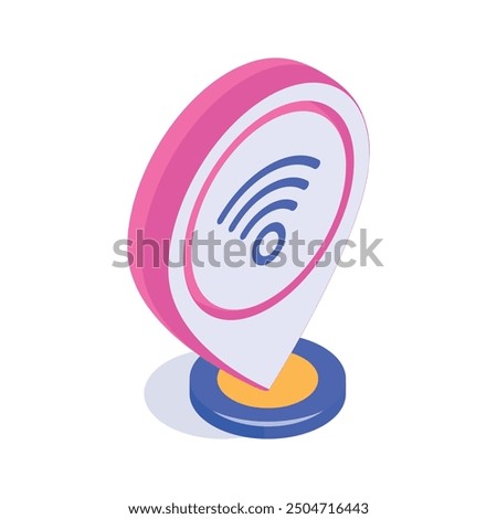 Isometric icon of a location pin with a WiFi symbol, indicating connectivity