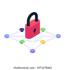Isometric icon of lock with nodes, digital lock icon