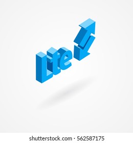 Isometric icon of LTE text and arrows. Isolated on white.