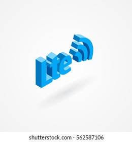 Isometric icon of LTE text and wireless network sign. Isolated on white.