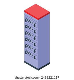 Icono isométrico de una torre de servidor mainframe que almacena y procesa grandes volúmenes de datos