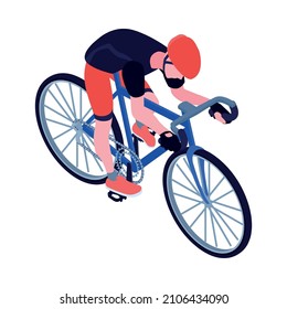 Isometric icon with man in helmet riding sport bicycle vector illustration