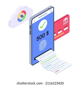 Isometric icon of mobile invoice in modern style vector 

