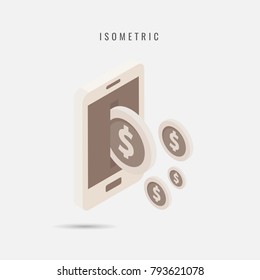 isometric. icon Mobile Money Transfer, vector symbol in style isolated on white background. Business