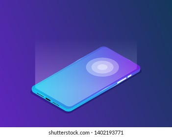 Isometric icon of mobile phone in flat style