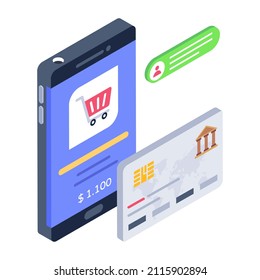 An isometric icon of mobile shopping payment 

