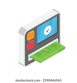 An isometric icon of a modern atm machine, ready to use vector