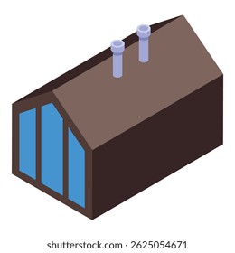 Isometric icon of a modern factory building with two chimneys