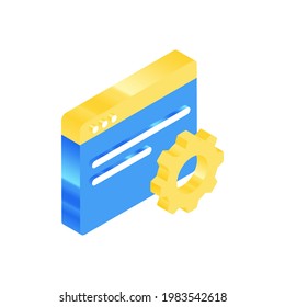 Isometric Icon. Modern Flat Vector Illustration. Page with Gear Sign. Social Media Template.