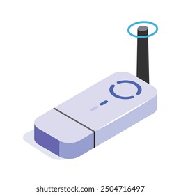 An isometric icon of a modern Wi-Fi router with a prominent antenna for strong signal