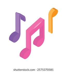 Isometric icon of musical notes representing love for music and melodies.