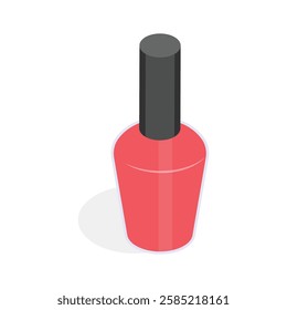 An isometric icon of a nail polish bottle with a red brush applicator.