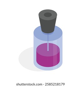 An isometric icon of a nail polish bottle with a red brush applicator.