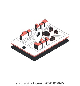 Isometric icon with navigator with location pin and city map 3d vector illustration