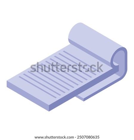 Isometric icon of a notepad with a curled corner showing lined paper for writing