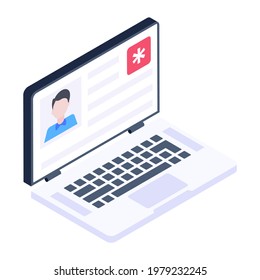 Isometric icon of online doctor, e health vector 