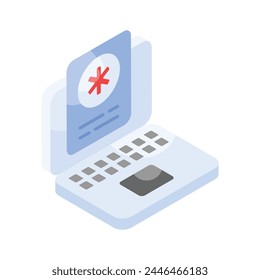 An isometric icon of online health checkup in modern design style