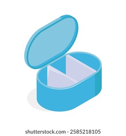 An isometric icon of an open pill organizer with two compartments.