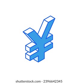 Isometric icon in outline. Modern flat vector Illustration. Yen currency symbol. Social media marketing Icon.