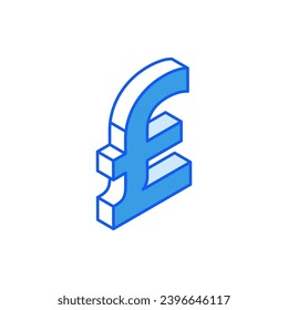 Isometric icon in outline. Modern flat vector Illustration. Great Britain pound currency symbol. Social media marketing icon.