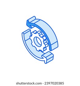 Isometric icon in outline. Modern flat vector Illustration. Two circular arrows and gear in the middle symbol. Social media marketing icon.