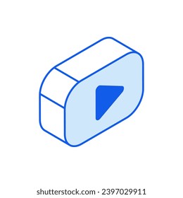 Isometric icon in outline. Modern flat vector Illustration. Box with  play music or video symbol. Social media marketing icon.