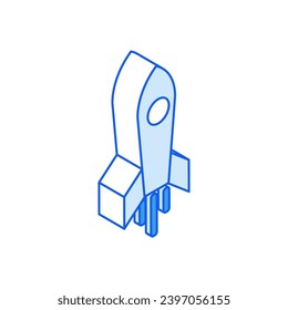 Isometric icon in outline. Rocket symbol. Social media marketing icon.