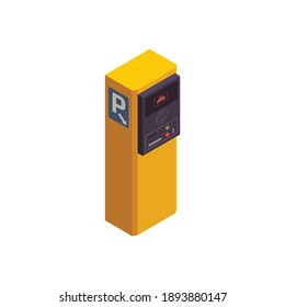 Isometric icon of parking payment station in yellow color vector illustration