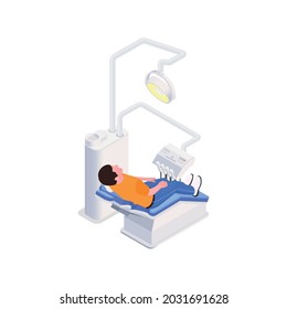 Isometric icon with patient on dentists chair in dental clinic 3d vector illustration