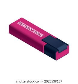 Isometric icon with pink permanent marker 3d vector illustration