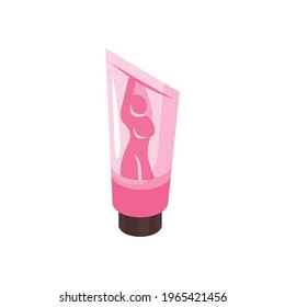 Isometric icon of pink tube with cream or gel for women vector illustration
