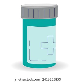 Isometric icon of a plastic jar for medicine isolated on a white background for medical websites, chats, messengers. Vector illustration