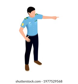 Isometric icon with policeman in uniform vector illustration