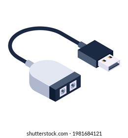 Isometrisches Symbol für tragbares Kabel, moderne Vektorgrafik 
