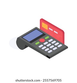 Isometric icon of a POS terminal, for card payments in retail stores