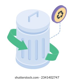 An isometric icon of recycle bin 