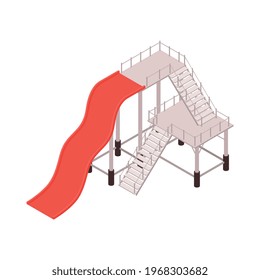 Isometric icon with red water slide in aquapark vector illustration