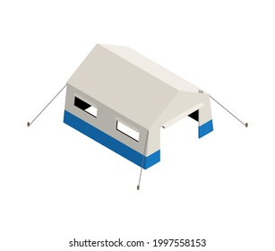 Isometric icon with refugee camp tent 3d vector illustration