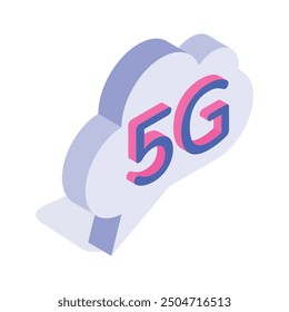 Isometrisches Symbol, das die 5G-Technologie in einer Cloud darstellt und erweiterte Konnektivität symbolisiert