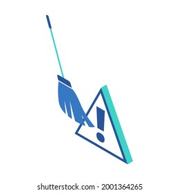 Isometric Icon Representing Broom to Clean Up the Dangerous Files