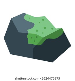 Isometric icon representing a large stone covered with moss, illustrating concepts like nature, geology and prehistory