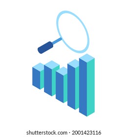 Isometric Icon Representing Magnifying Glass to View Charts