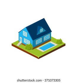Isometric icon representing modern house with backyard vector