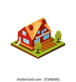 Isometric icon representing modern house with backyard vector