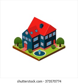 Isometric icon representing modern house with backyard vector