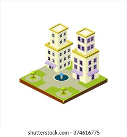 Isometric icon representing modern house with backyard vector
