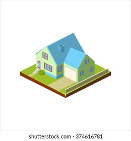 Isometric icon representing modern house with backyard vector