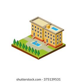 Isometric icon representing modern house with backyard vector