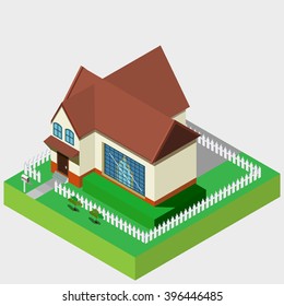 Isometric icon representing modern house. 